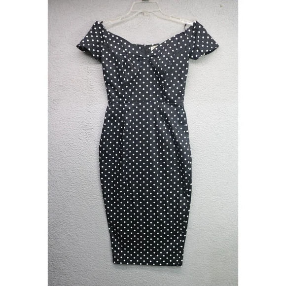 British Retro Dresses & Skirts - Polka Dot Off-Shoulder Midi Dress